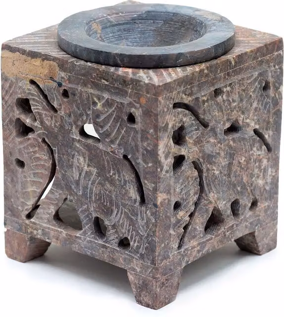 KDMD Square Soapstone Elephant Oil Burner in Chocolate Brown, W/D/H: 10 x 10 x 7.5 cm – 2