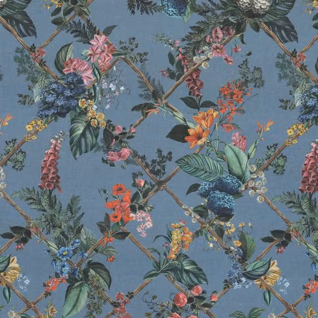 HOUSE Llewelyn-Bowen Cotswold Fantasia Printed Fabric in Cornflower Blue and Multicolour