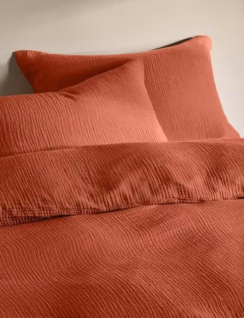 M&S Pure Cotton Muslin Bedding Set in Rust Orange, 90 x 190 cm