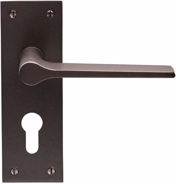 Loops Pair of Flat Straight Handle on Slim Euro Lock Backplate, Matt Bronze, W: 15 cm, H: 5 cm – 1