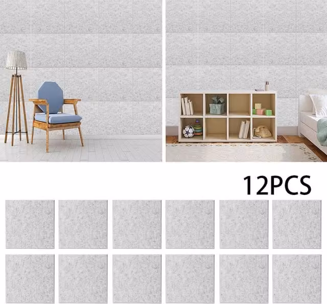 Livingandhome 12-Piece Self-Adhesive Square Felt Sound Panels in Grey