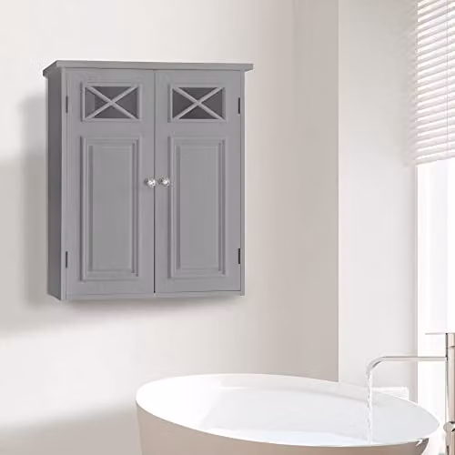Teamson Home Dawson Modern Wall Mounted Bathroom Cabinet with Glass Doors in Grey – 3