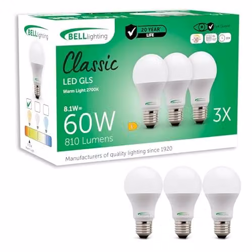 BELL Lighting E27 LED Globe Light Bulbs, Warm White 2700K, 8.1W, 3 Pack