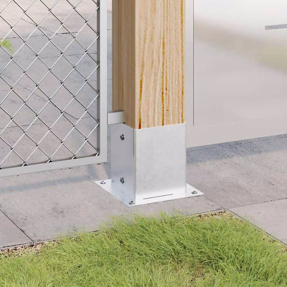 Berkfield Home Square Post Support Bases, 4 Pack, Silver Galvanised Steel, 101 x 101 mm – 2