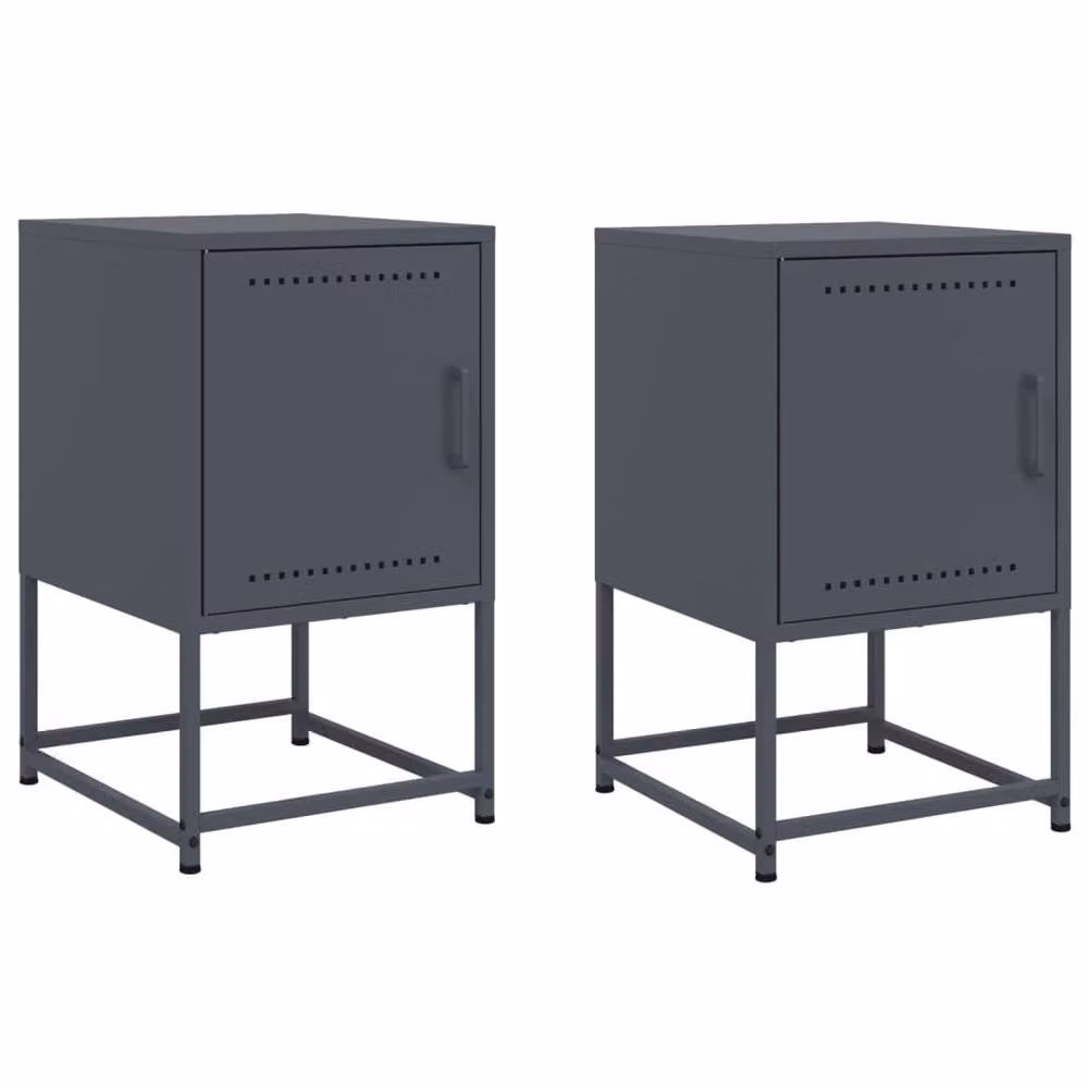 Berkfield Home Set of 2 Durable Metal Bedside Cabinets in Anthracite Grey, W/D/H: 36 x 39 x 60.5 cm – 3