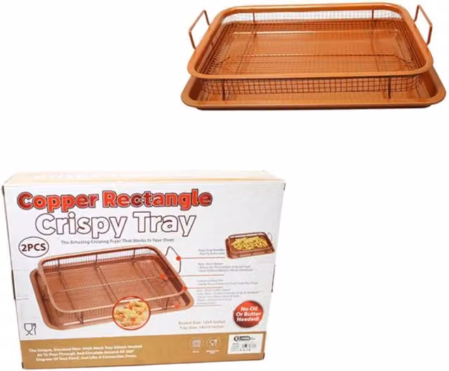 KDMK Copper Rectangle Non Stick Crispy Tray Easy Grip Baking Sheet, Brown