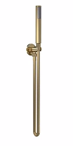 nuie A8263 Arvan Modern Bathroom Round Outlet Elbow with Wall Mount Parking Bracket, Flex Hose and Single Function Handset, Brushed Brass, Length: 123 cm