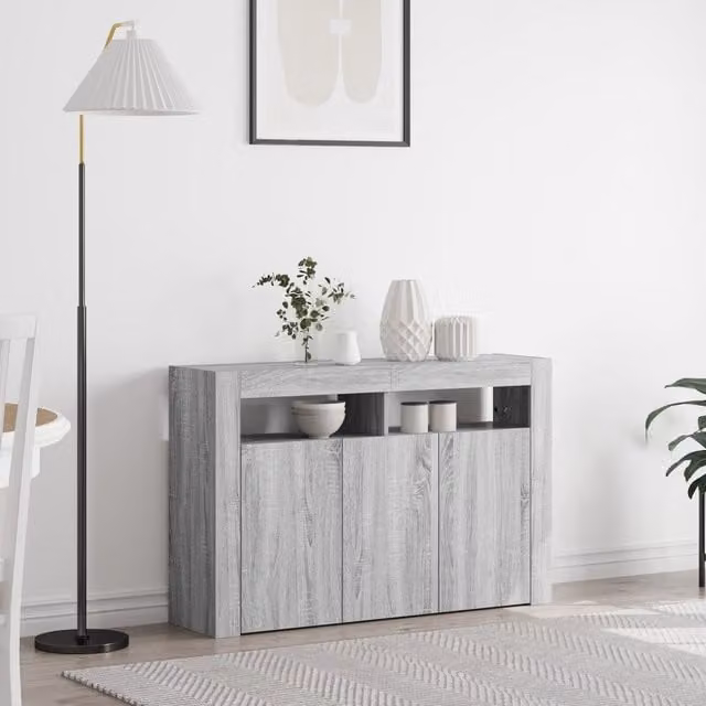 Berkfield Home Grey Sonoma Modern Sideboard with Integrated Lighting, W/D/H: 116 x 30 x 75 cm