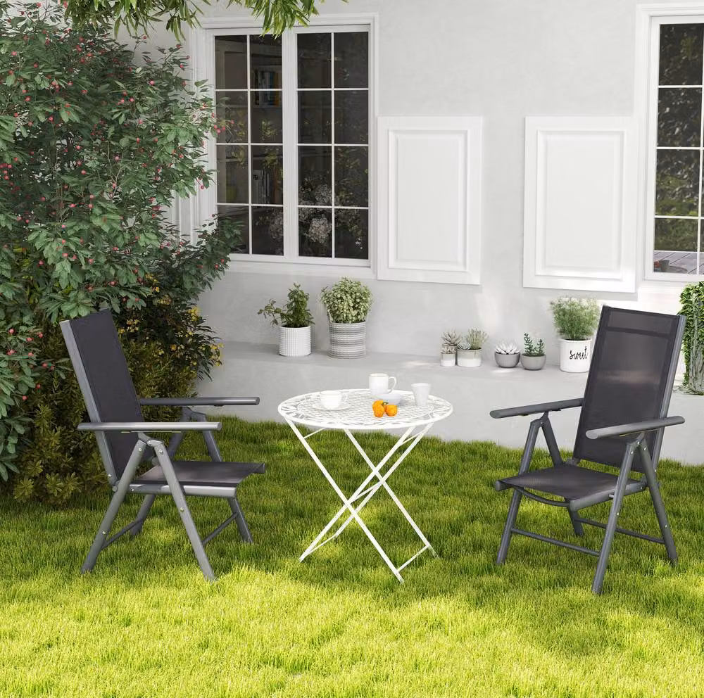 STILVORA Set of 2 Grey Metal and Aluminium Folding Garden Chairs with Armrests – 2