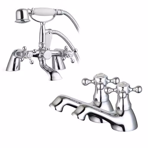 Nes Home Two Handle Chrome Basin Tap and Shower Set in Silver – 1