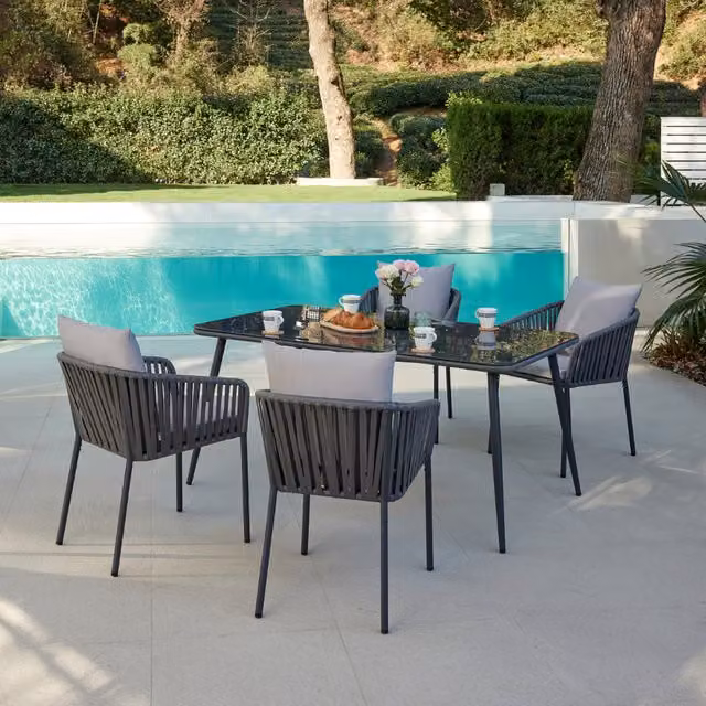 Home Detail Fiji Grey Garden Dining Set with Metal and Glass Table