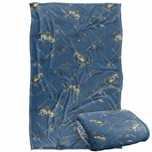 JQ Licensing Action Bass Fishing Pattern 2 Silky Touch Super Soft Fleece Throw Blanket, Multicolour, W: 91 cm, D: 147 cm