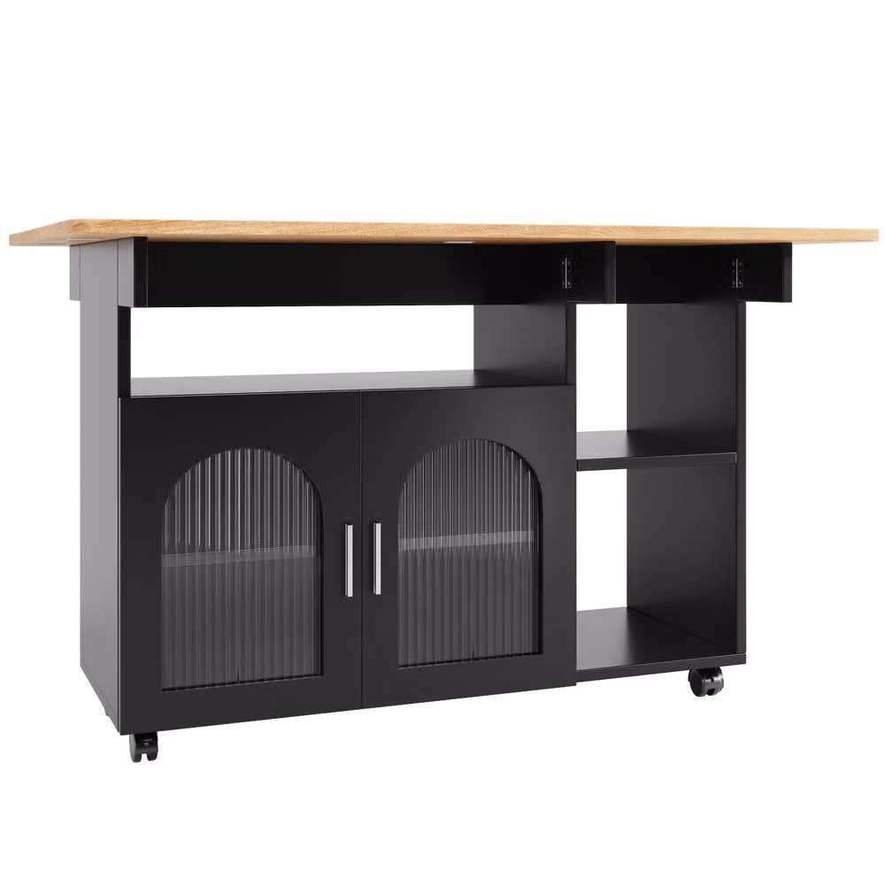 STILVORA Modern Black Kitchen Island with Folding Sides and Storage, W/D/H: 120.0 x 30.0 x 79.5 cm – 5