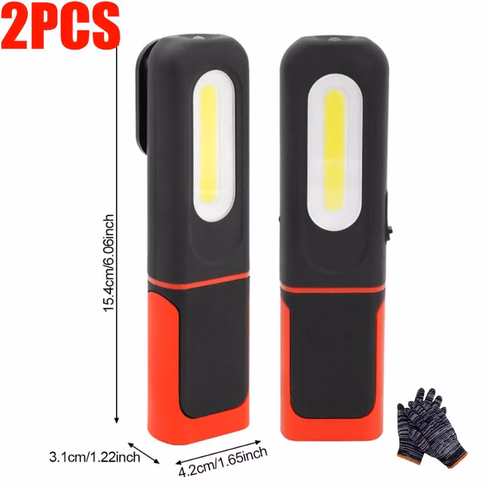 Hinsinc 2-Piece Rechargeable COB LED Work Light Set in Black and Red with Magnetic and Adjustable Features – 2