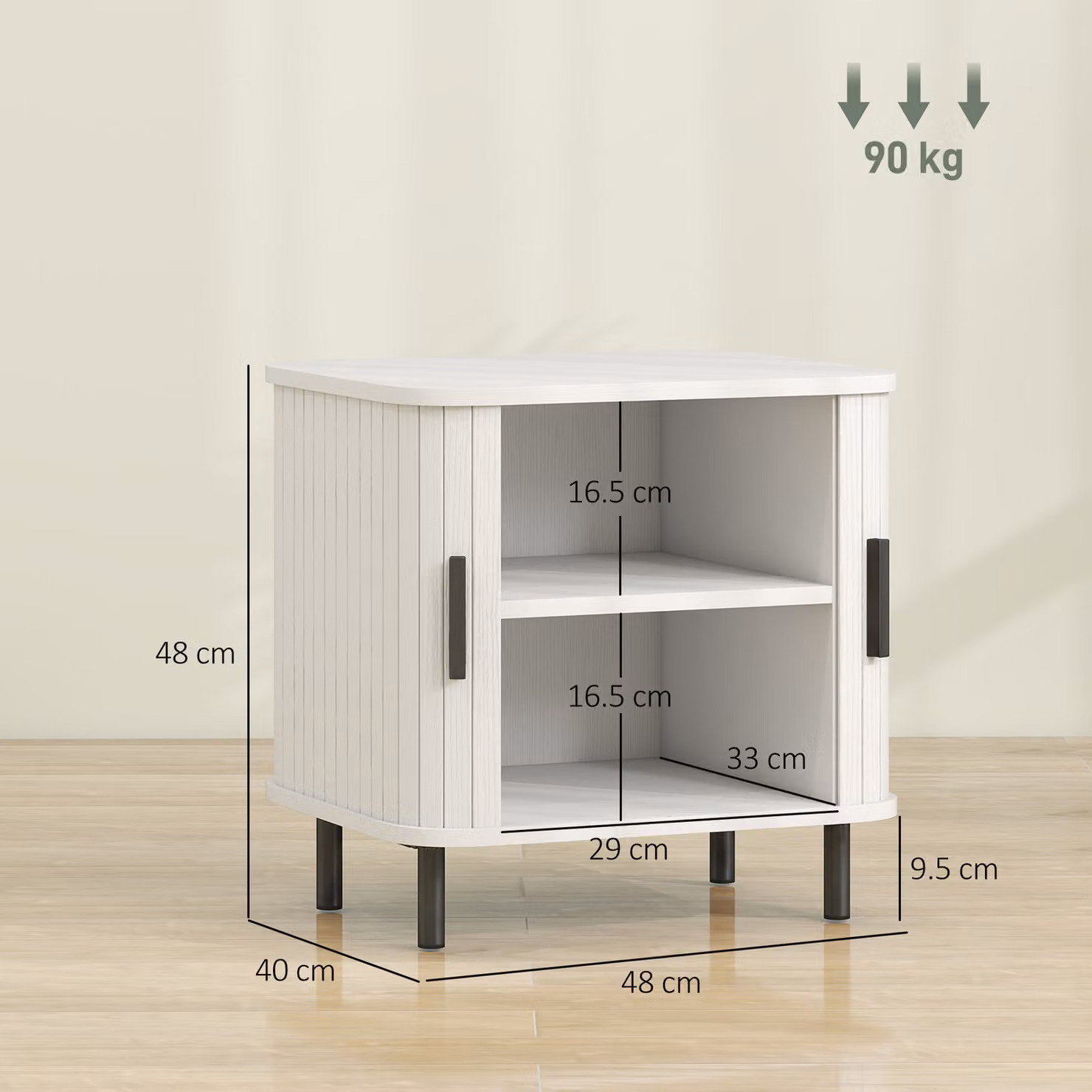 HOMCOM Scandinavian Style Nightstand with Sliding Doors and Metal Legs in White Wood Effect – 2