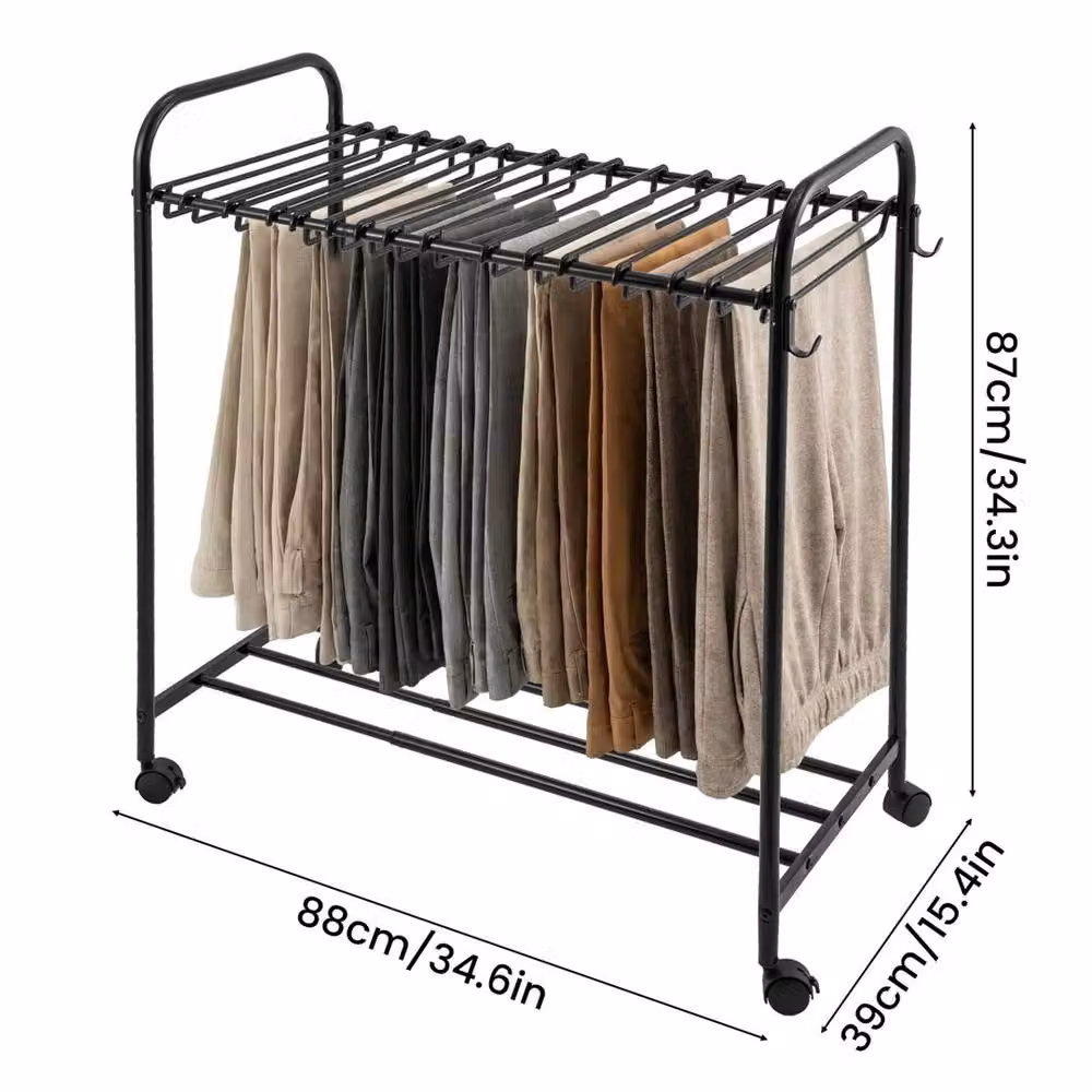 VOGREX Floor Standing Pants Trolley Trouser Hanger with 4 Wheels, Black – 2