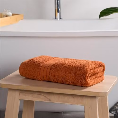 OHS Luxury Fluffy Cotton Terry Bath Towel in Orange – 3