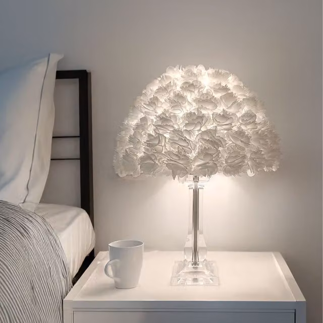Komore Umbrella-Shaped Flower Table Lamp with White Fabric Lampshade and Transparent Acrylic Base