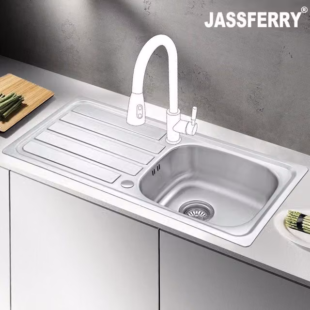 JASSFERRY Reversible Single Bowl Stainless Steel Sink in Silver