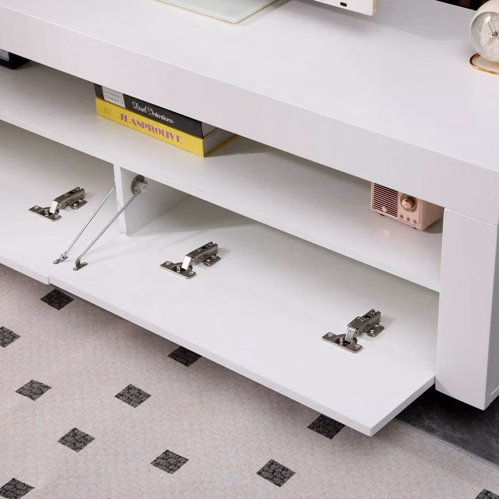 VOGREX Modern White LED TV Stand with Integrated Lighting and 2 Drop Doors, Width: 140 cm – 2