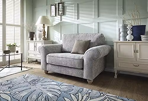 Abakus Direct Ingrid 2 Seater Snuggle Sofa in Ash Grey with Braided Chenille Fabric, W/D/H: 145 x 95 x 90 cm – 1