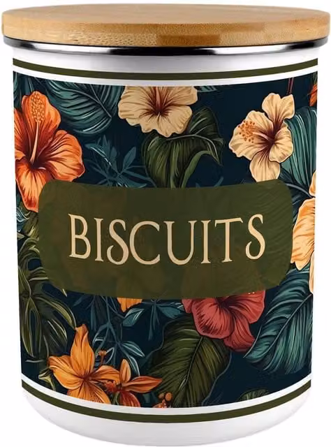 Purely Home Floral Dark Hibiscus Enamel Biscuit Tin in Multicolour and White