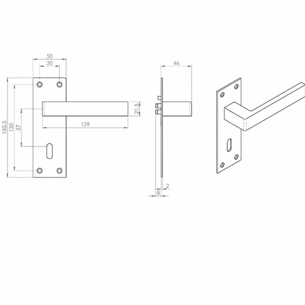Loops Pair of Straight Square Handle on Euro Lock Backplate in Matt Bronze, W: 150 mm, H: 50 mm – 2