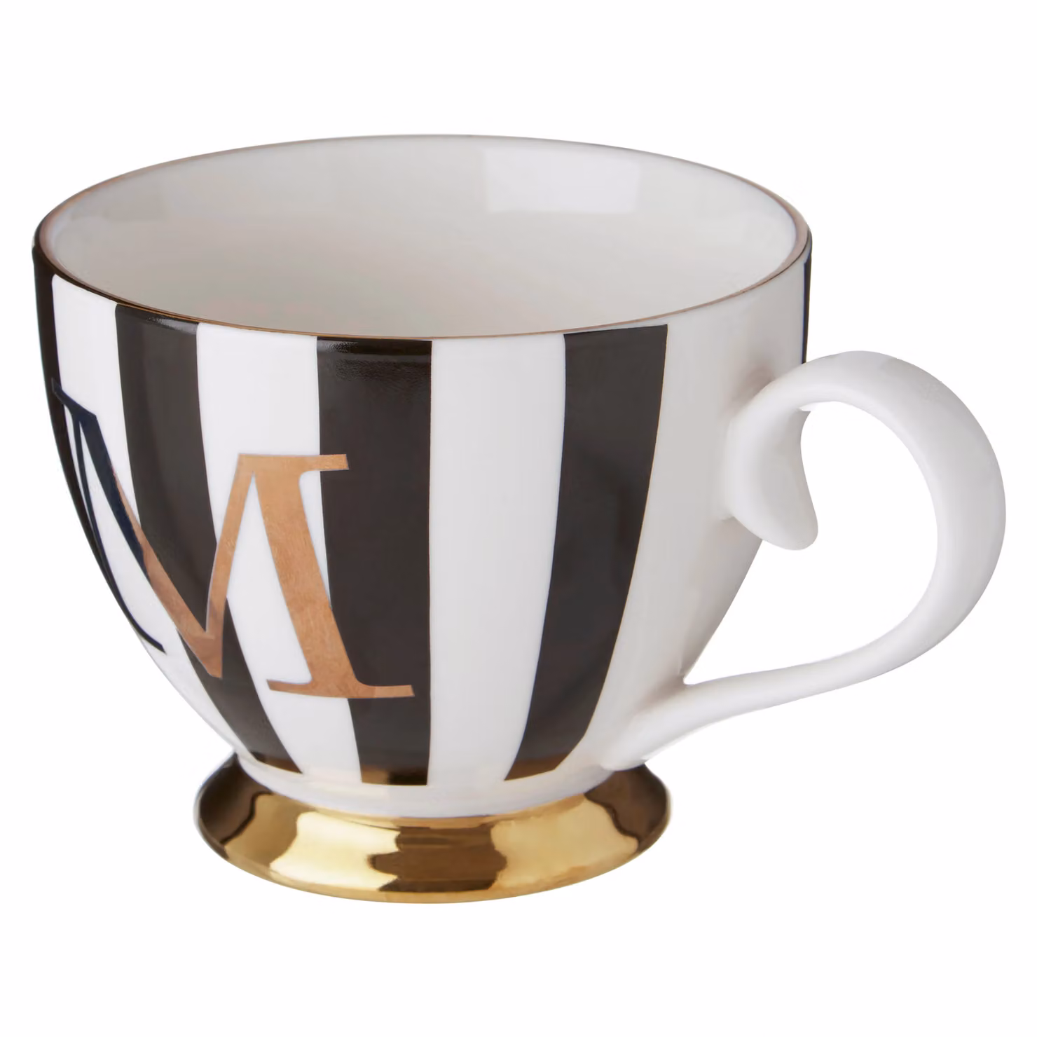 Orsina Duchess Striped Monogram Bone China Mug in Black, White and Gold – 2