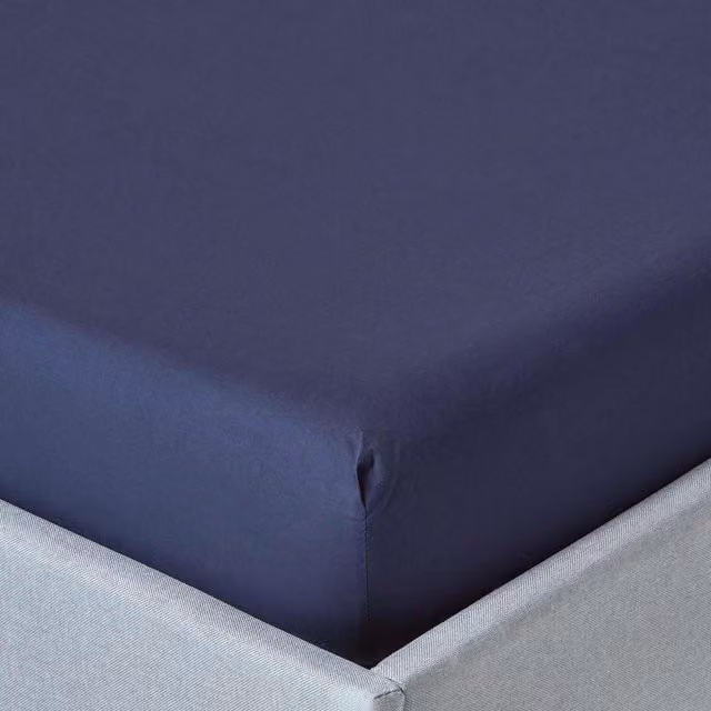 Homescapes 200 Thread Count Egyptian Cotton Percale Fitted Sheet, Blue, W: 120 cm, L: 200 cm