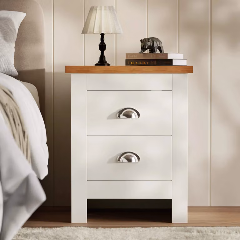 DHS Shaker 2 Drawer Bedside Table in White, Grey or Blue, W/D/H: 37 x 45 x 52 cm