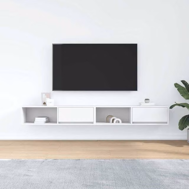 Berkfield Home Set of 2 White Wall Mounted TV Cabinets in Matt Engineered Wood, W/D/H: 100 x 31 x 25.5 cm