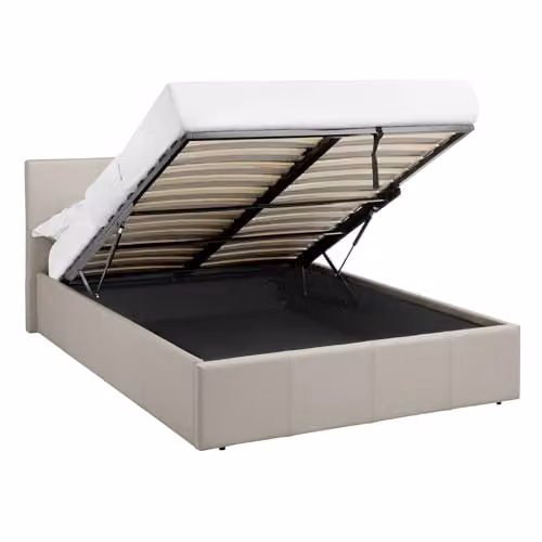 Direct Furniture Suppliers Luna Single Ottoman Storage Bed in Cream Beige Faux Leather with 20cm Memory Foam Mattress, W/D/H: 108 x 203 x 88.5 cm – 2