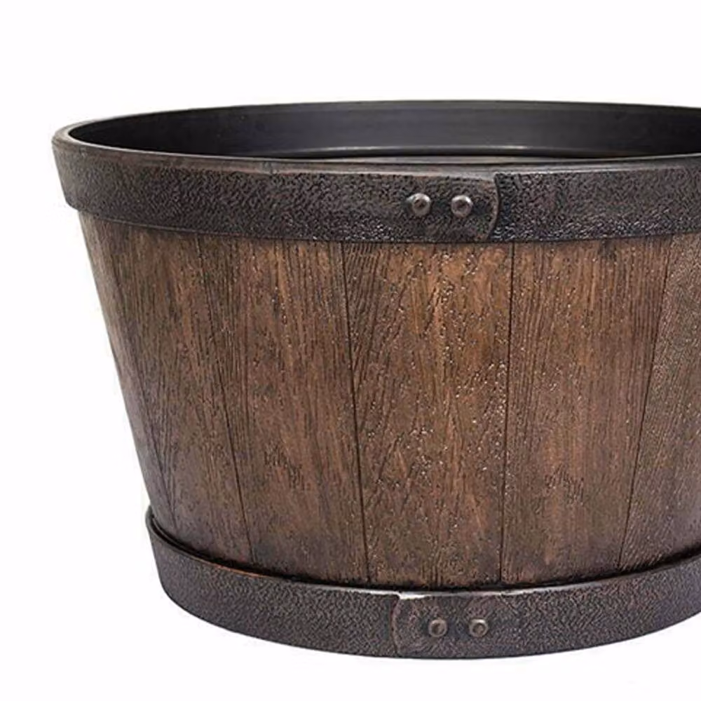 La Hacienda Oban Whiskey Barrel Planter Tub, Dark Oak Brown Plastic, W: 45 cm, D: 45 cm, H: 26 cm – 2