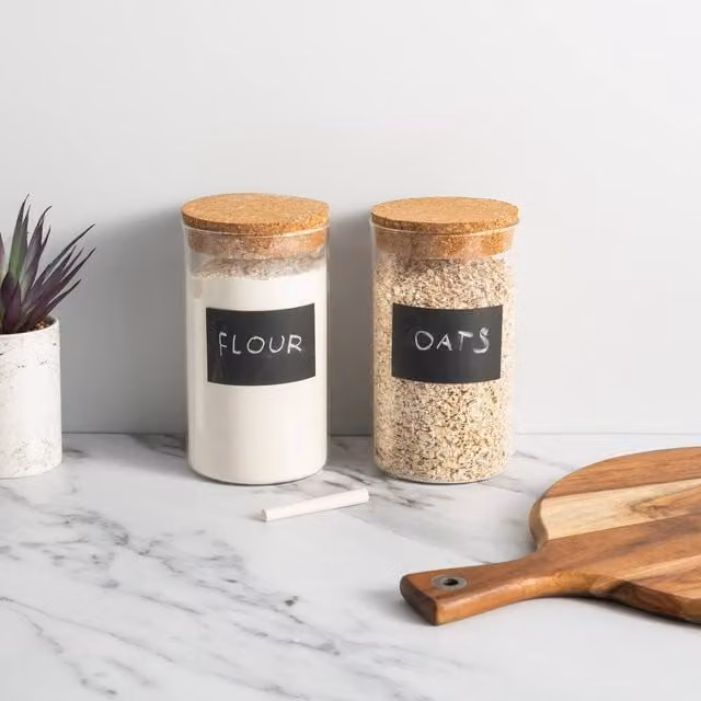 Natural Elements Set of 2 Medium Transparent Glass and Plastic Storage Canisters