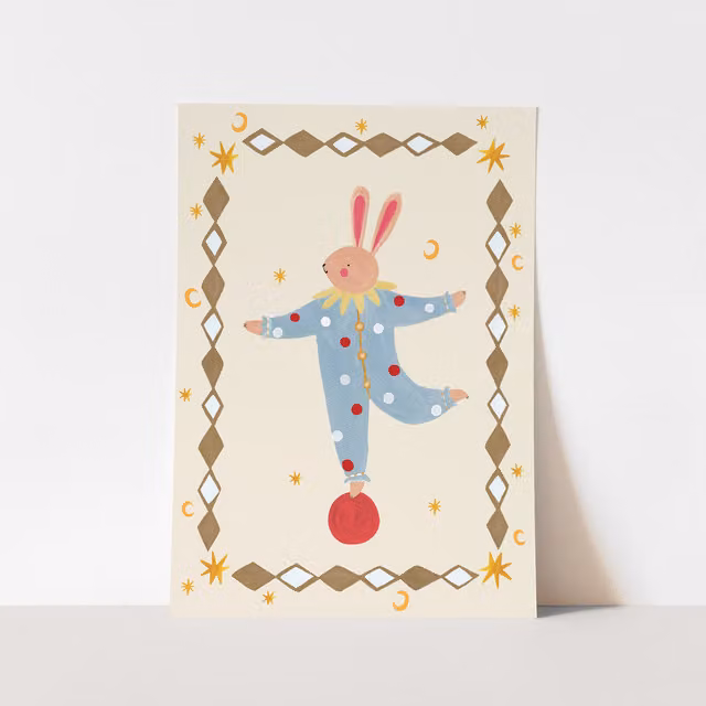 Kid of the Village Balancing Bunny Fine Art Print, Multicolour, W: 21 cm, H: 29.7 cm – 1