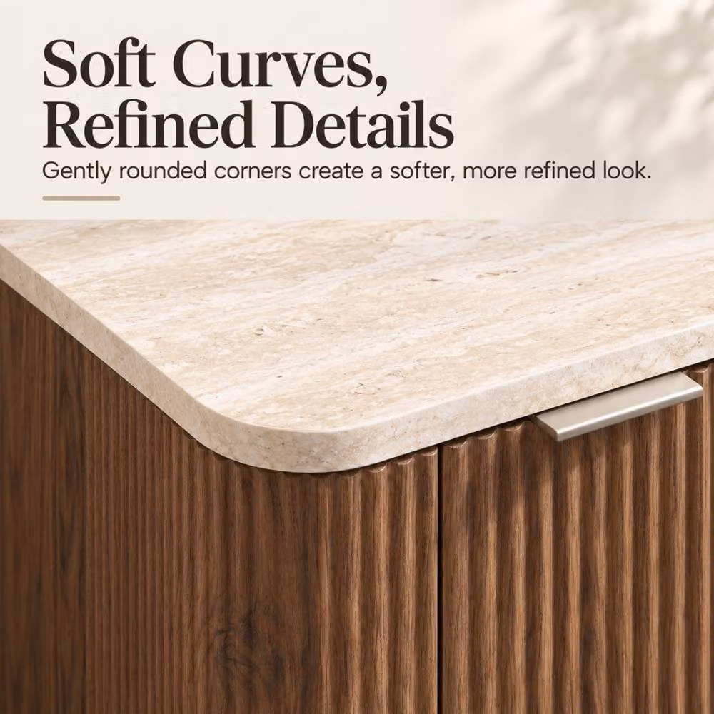 Merax 2 Door Sideboard in Walnut Effect with Travertine Effect Top – 3