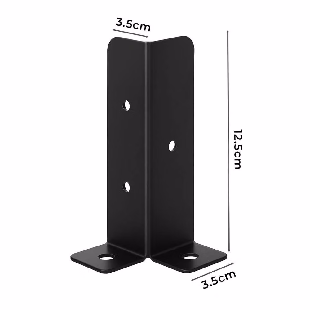 Traderight 8-Piece Metal Fence Post Base Brackets in Black with Screws – 3