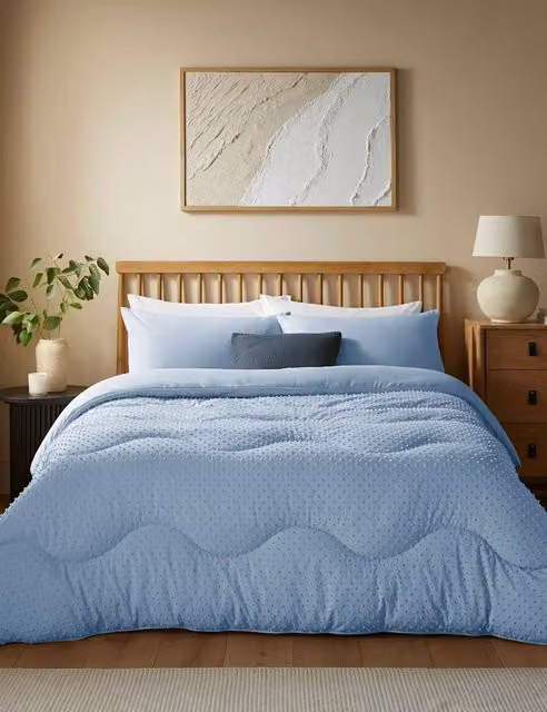 Nightlark Tufted Dots Microfibre Coverless Duvet and Pillowcases Set, Light Blue