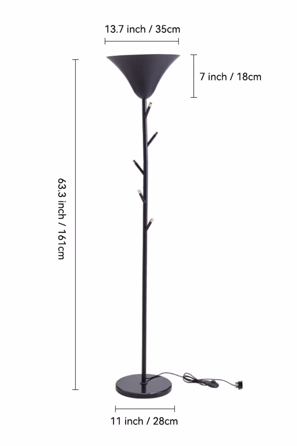 Living and Home Modern 1-Light Metal Floor Lamp with Integrated Coat Rack in Black – 2