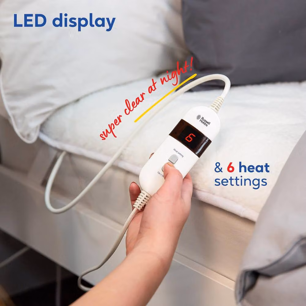 Russell Hobbs Luxury Sherpa Fleece Heated Single Fitted Underblanket, White, W/D/H: 90 x 190 cm – 3