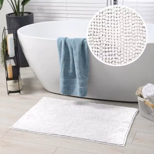 Allure Bath Fashions White Chenille Microfibre Non-Slip Bath Mat W: 60 cm, D: 90 cm – 2