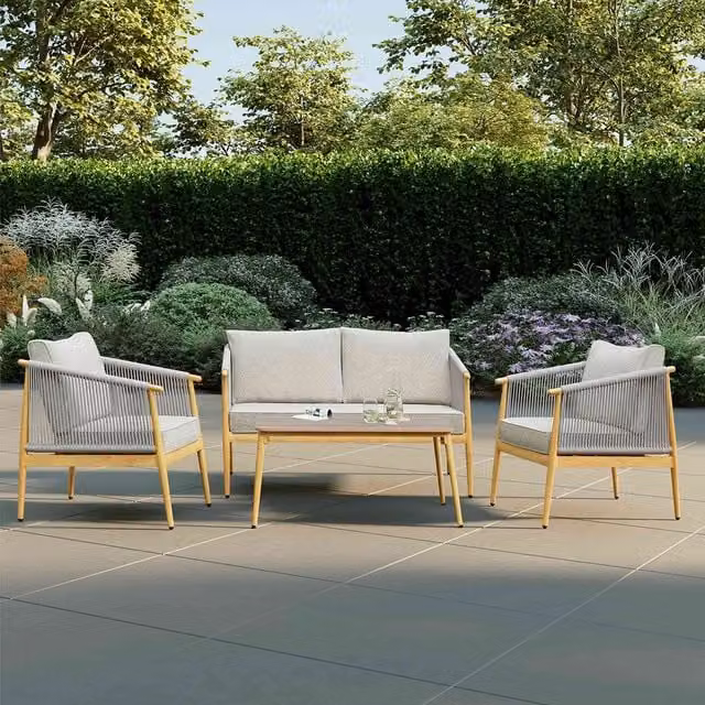 Charles Bentley Almada 4 Seater Outdoor Lounge Set with Rope Weave and Cushions in Grey and Brown