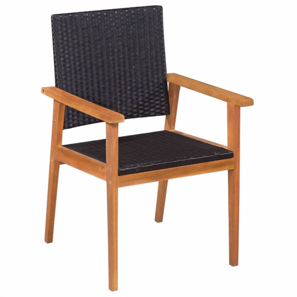 Berkfield Home 5 Piece Poly Rattan Outdoor Dining Set in Black and Brown with Acacia Wood – 2