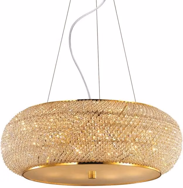 Ideal Lux Pasha 10 Light Crystal Ceiling Pendant in Gold/Brass