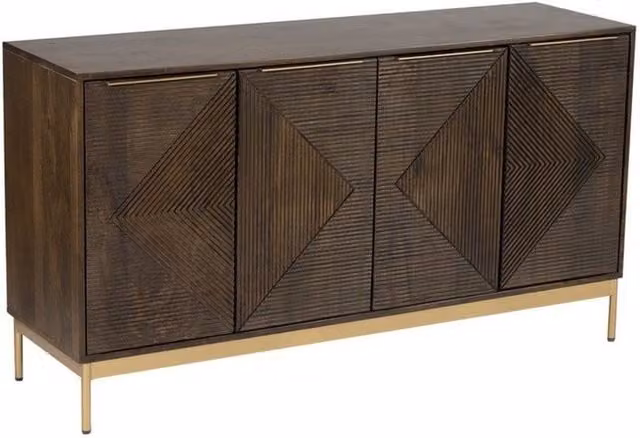 Jaipur Furniture Ltd Zaine Carving 4 Door Mango Wood Sideboard in Brown, W138 x D40 x H76 cm