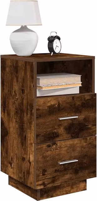 Berkfield Home Set of 2 Smoked Oak Bedside Cabinets with 2 Drawers in Brown, W/D/H: 36 x 36 x 68 cm