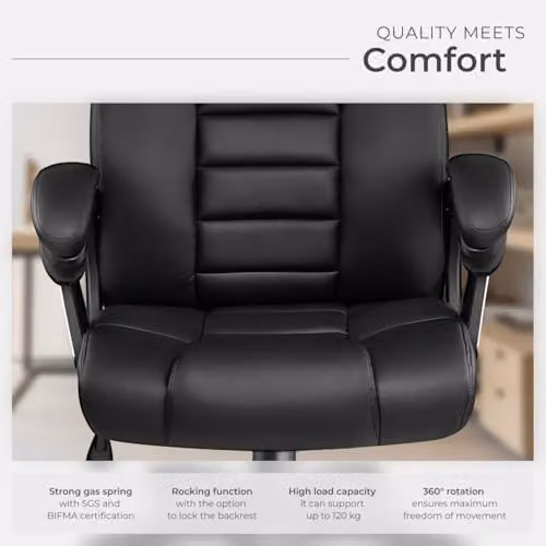tectake Ergonomic Office Chair with Headrest and Armrests in Black Synthetic Leather – 10