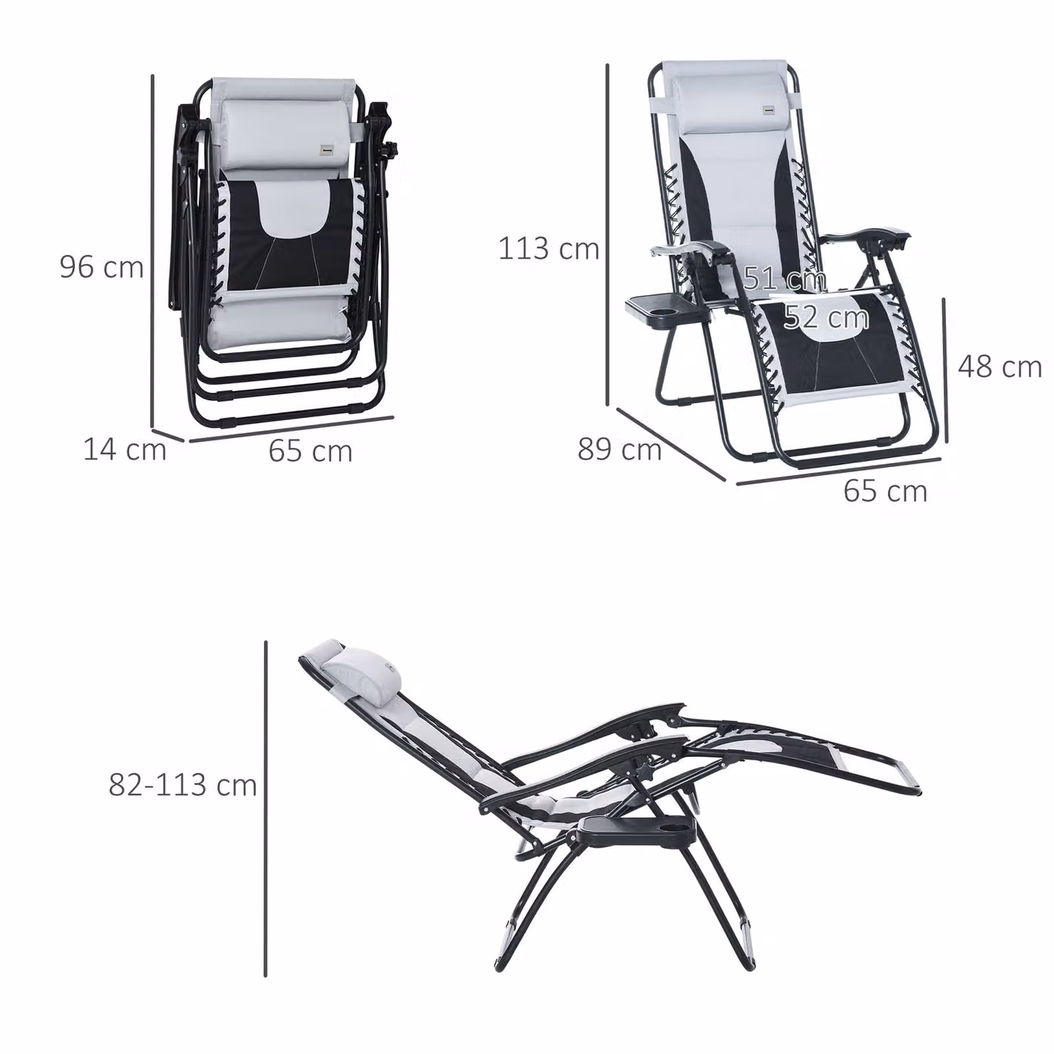 Outsunny Zero Gravity Folding Recliner Chair with Adjustable Headrest and Cup Holder, Light Grey – 3