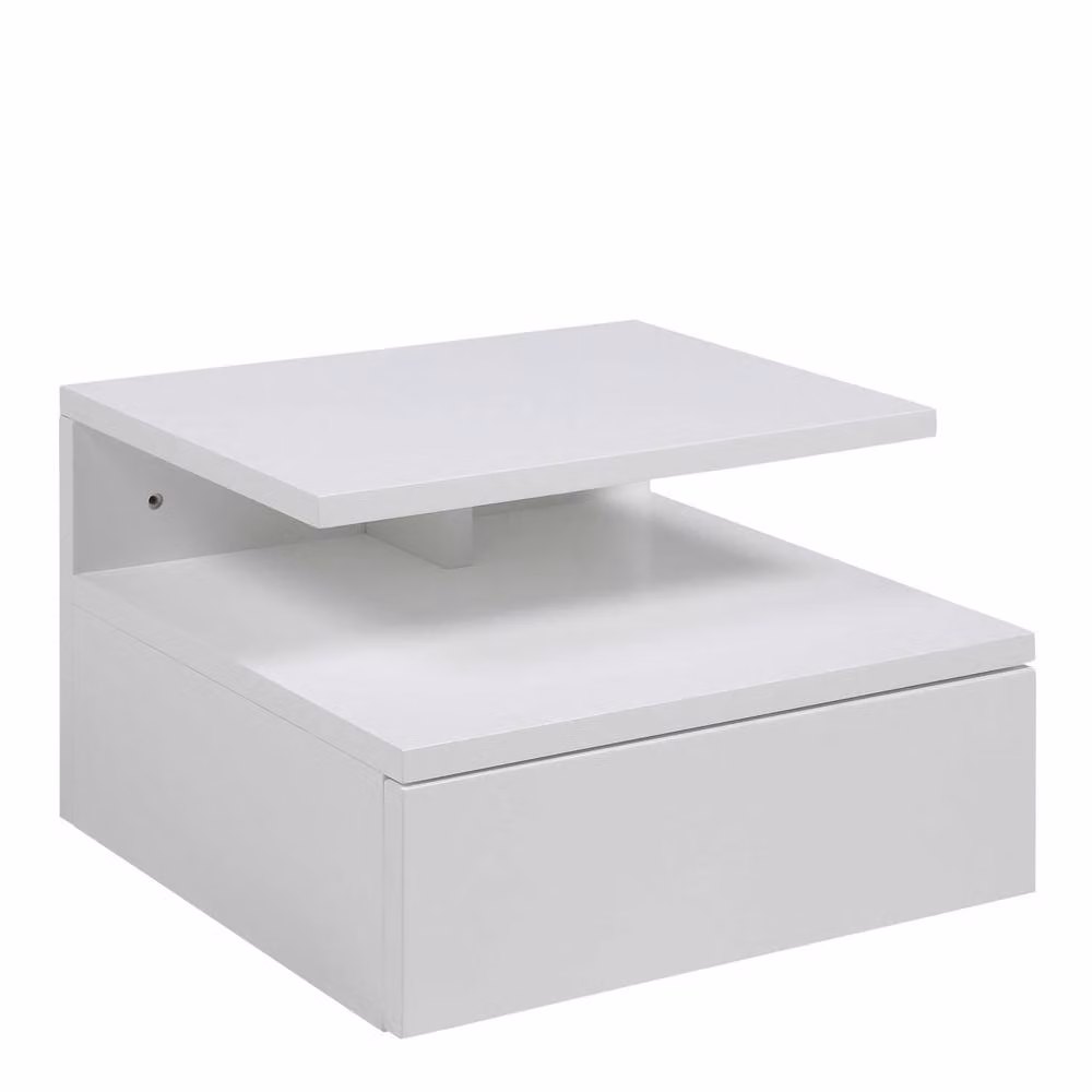 Wyld Haus Lincoln White Wooden Floating Bedside Table with 1 Drawer and Open Shelf – 2