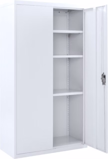 MMT Furniture Designs FC-A14 WH White Freestanding Cabinet with Hinged Doors and Adjustable Internal Shelves